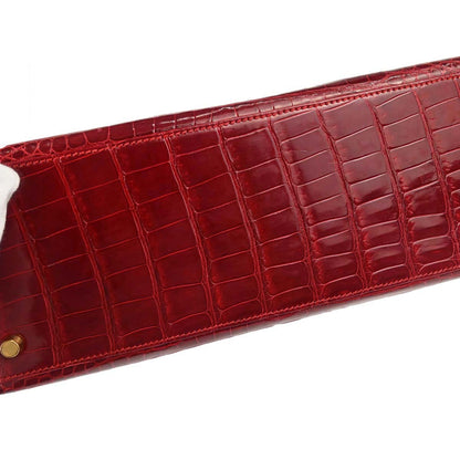 Hermes * Rouge Garance Porosus Kelly 28 Sellier 2way Shoulder Handbag