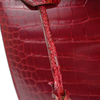 Hermes * Rouge Garance Porosus Kelly 28 Sellier 2way Shoulder Handbag