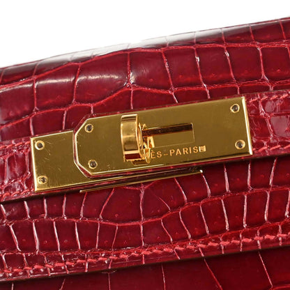 Hermes * Rouge Garance Porosus Kelly 28 Sellier 2way Shoulder Handbag