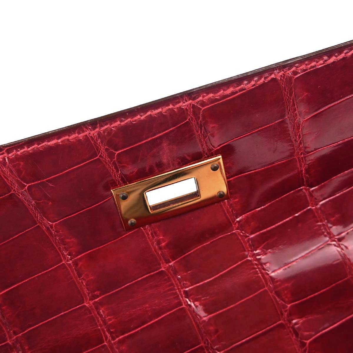 Hermes * Rouge Garance Porosus Kelly 28 Sellier 2way Shoulder Handbag