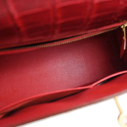 Hermes * Rouge Garance Porosus Kelly 28 Sellier 2way Shoulder Handbag