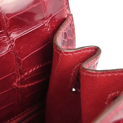 Hermes * Rouge Garance Porosus Kelly 28 Sellier 2way Shoulder Handbag