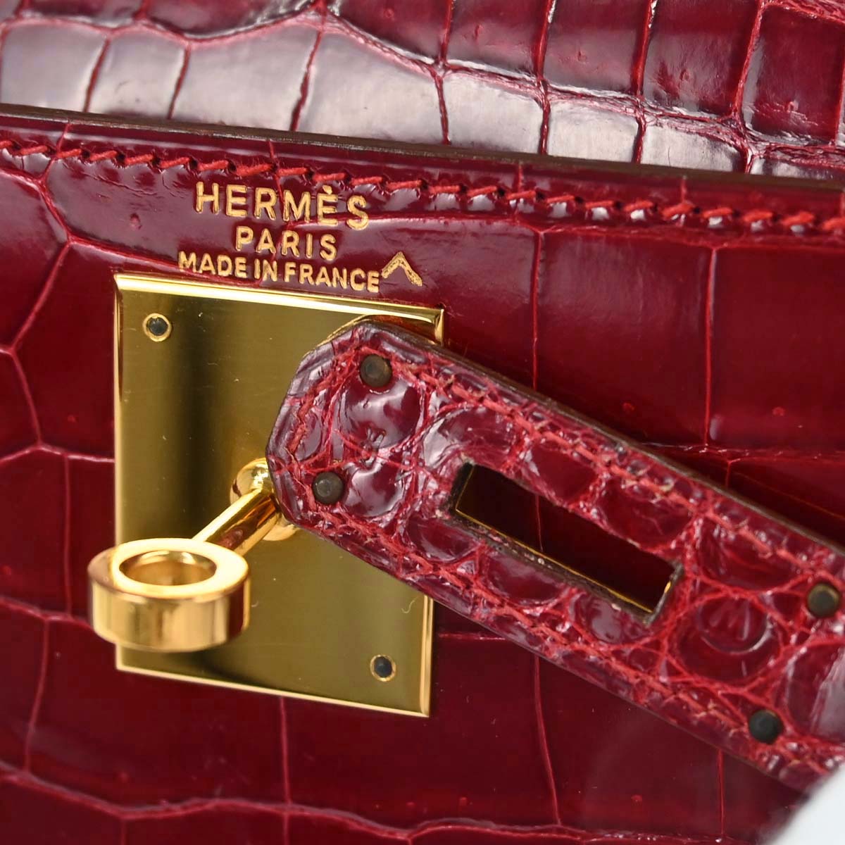 Hermes * Rouge Garance Porosus Kelly 28 Sellier 2way Shoulder Handbag