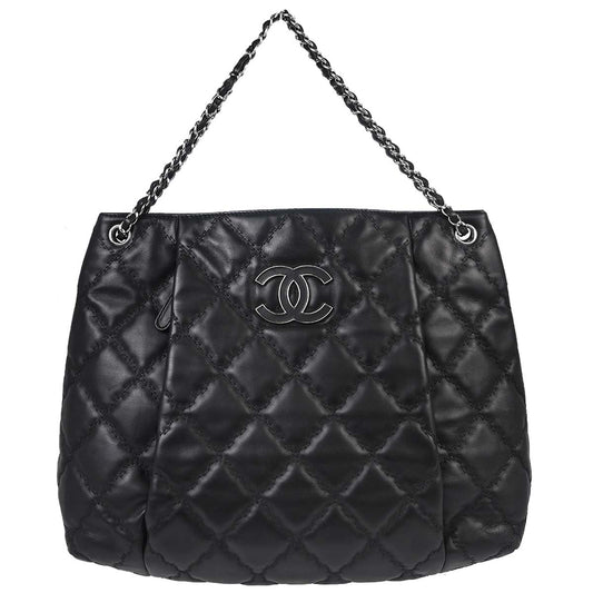 Chanel Black Lambskin Hamptons Tote Handbag
