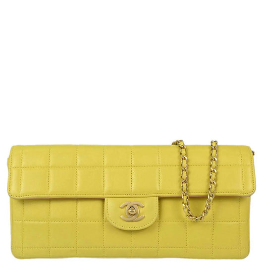 Chanel 2000-2002 Yellow Lambskin East West Choco Bar Shoulder Bag