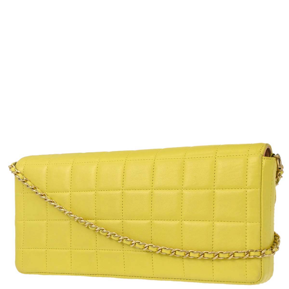 Chanel 2000-2002 Yellow Lambskin East West Choco Bar Shoulder Bag