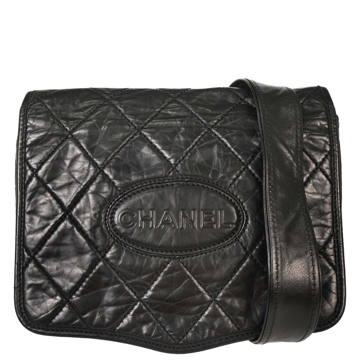 Chanel 2005-2006 Black Calfskin Messenger Shoulder Bag