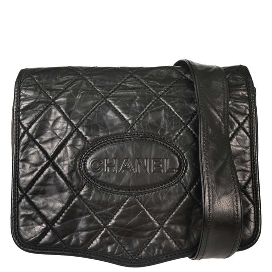 Chanel 2005-2006 Black Calfskin Messenger Shoulder Bag