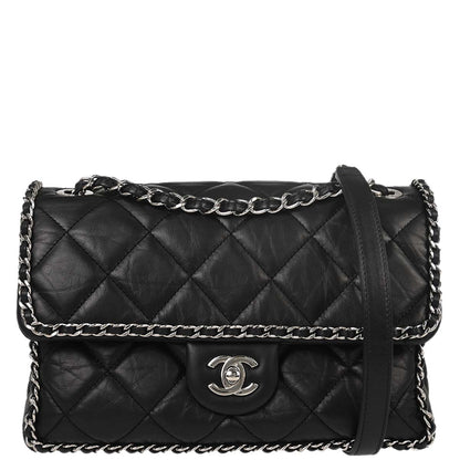 Chanel 2019 Black Calfskin Chain All Over Flap Shoulder Bag