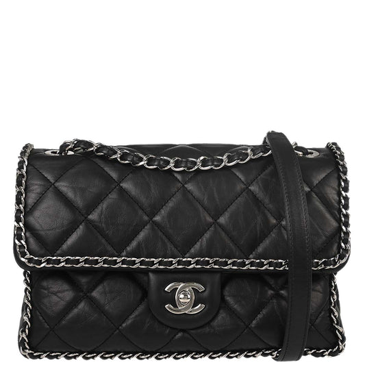 Chanel 2019 Black Calfskin Chain All Over Flap Shoulder Bag
