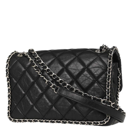 Chanel 2019 Black Calfskin Chain All Over Flap Shoulder Bag