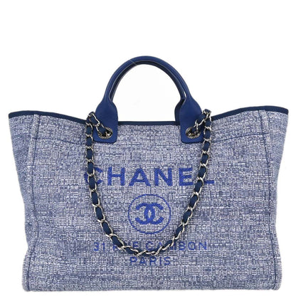 Chanel Blue Tweed Medium Deauville 2way Shoulder Tote Handbag