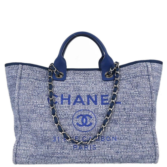 Chanel Blue Tweed Medium Deauville 2way Shoulder Tote Handbag