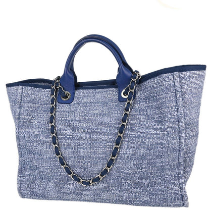 Chanel Blue Tweed Medium Deauville 2way Shoulder Tote Handbag
