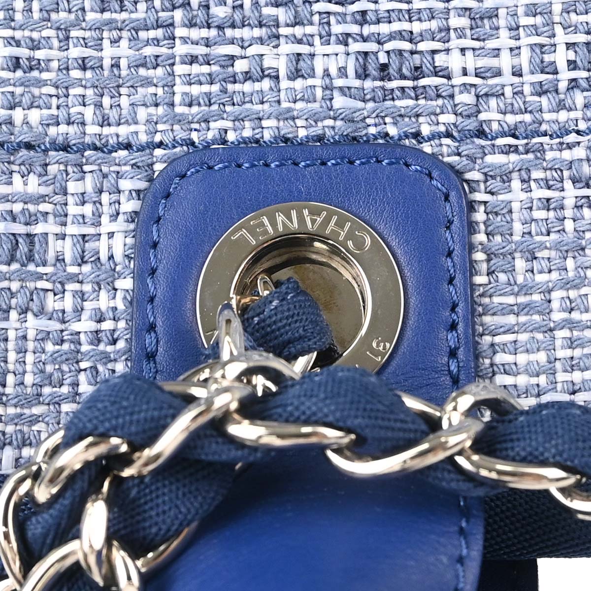Chanel Blue Tweed Medium Deauville 2way Shoulder Tote Handbag