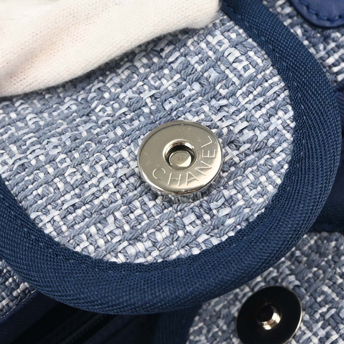 Chanel Blue Tweed Medium Deauville 2way Shoulder Tote Handbag