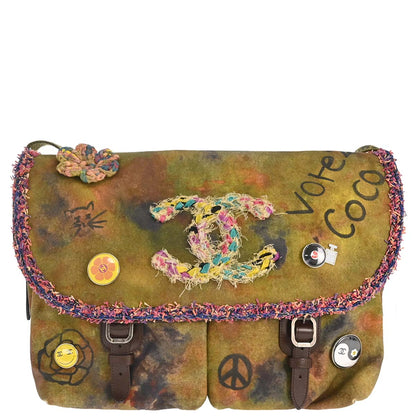 Chanel 2014-2015 Khaki Canvas Graffiti On The Pavements Shoulder Bag