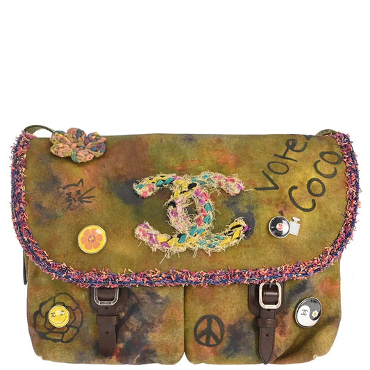 Chanel 2014-2015 Khaki Canvas Graffiti On The Pavements Shoulder Bag