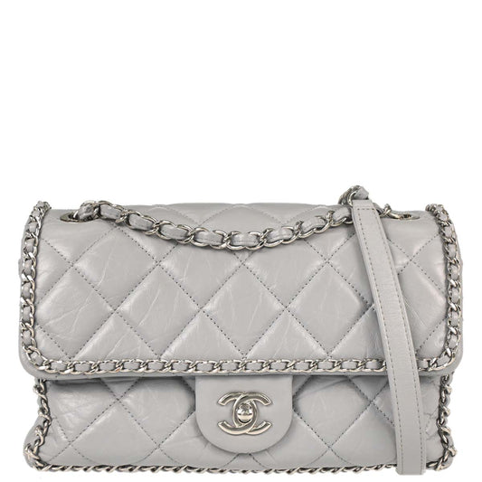 Chanel Gray Calfskin Around Chain Shoulder Bag