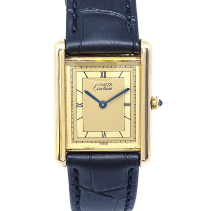 Cartier * Must Tank LM Ref.87179 Quartz Watch SV925 Black Crocodile