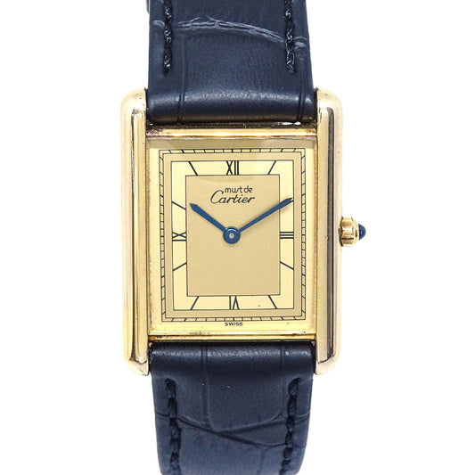 Cartier * Must Tank LM Ref.87179 Quartz Watch SV925 Black Crocodile
