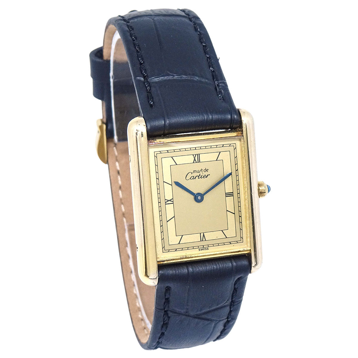 Cartier * Must Tank LM Ref.87179 Quartz Watch SV925 Black Crocodile