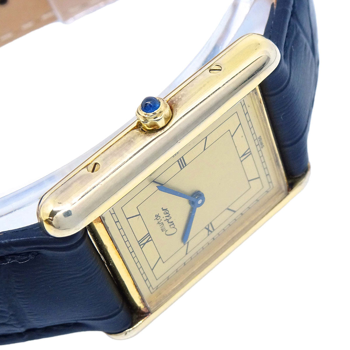 Cartier * Must Tank LM Ref.87179 Quartz Watch SV925 Black Crocodile
