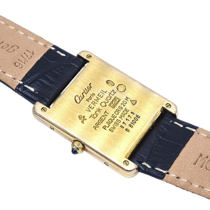 Cartier * Must Tank LM Ref.87179 Quartz Watch SV925 Black Crocodile