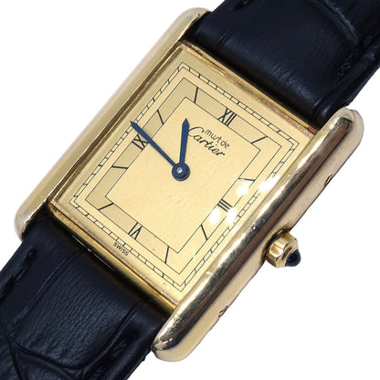 Cartier * Must Tank LM Ref.87179 Quartz Watch SV925 Black Crocodile