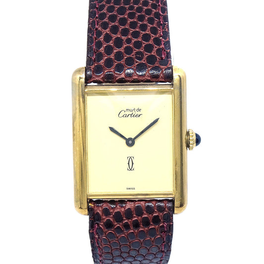 Cartier * Must Tank LM Ref.6012981 Quartz Watch SV925 Brown Lizard