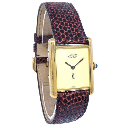 Cartier * Must Tank LM Ref.6012981 Quartz Watch SV925 Brown Lizard
