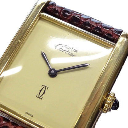 Cartier * Must Tank LM Ref.6012981 Quartz Watch SV925 Brown Lizard