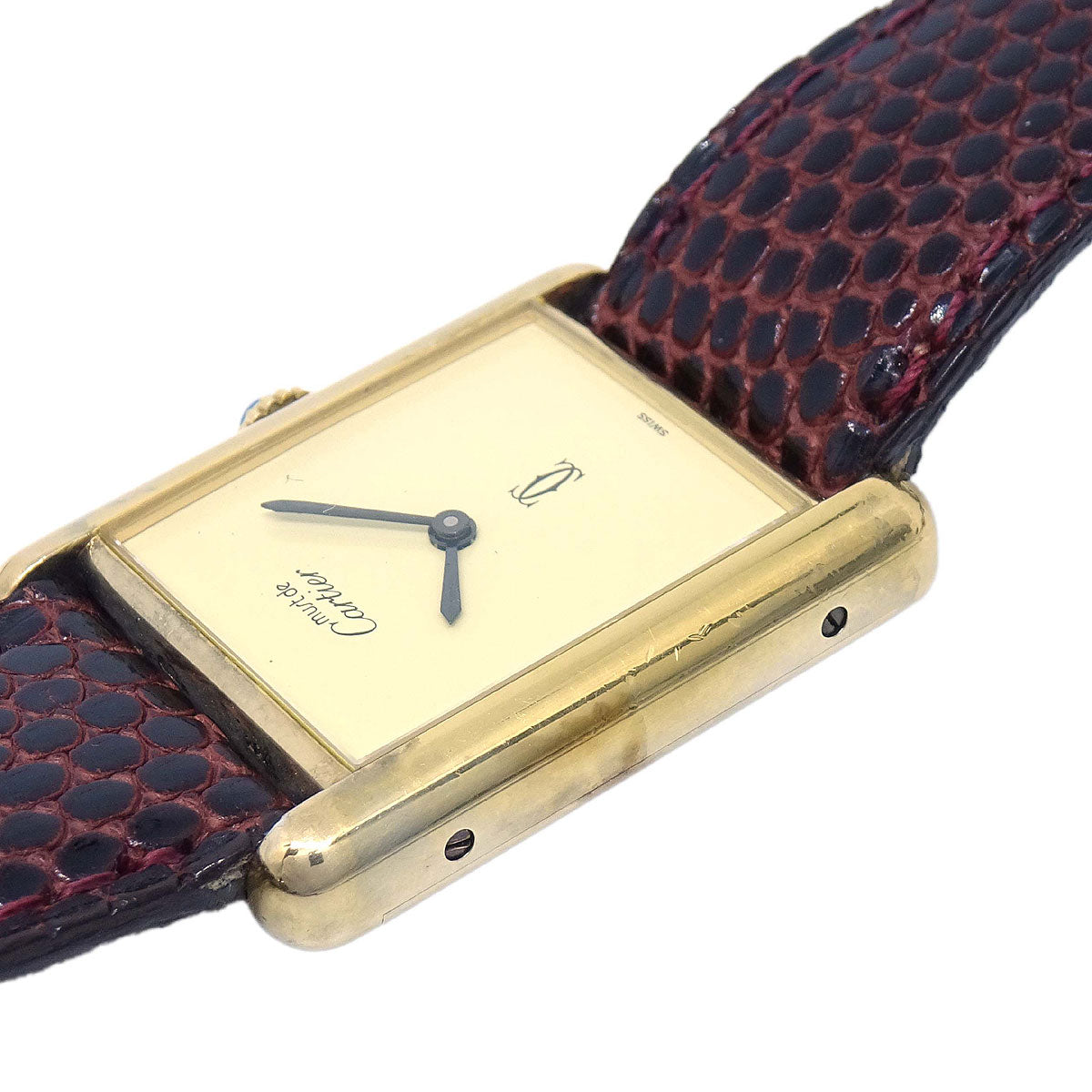 Cartier * Must Tank LM Ref.6012981 Quartz Watch SV925 Brown Lizard