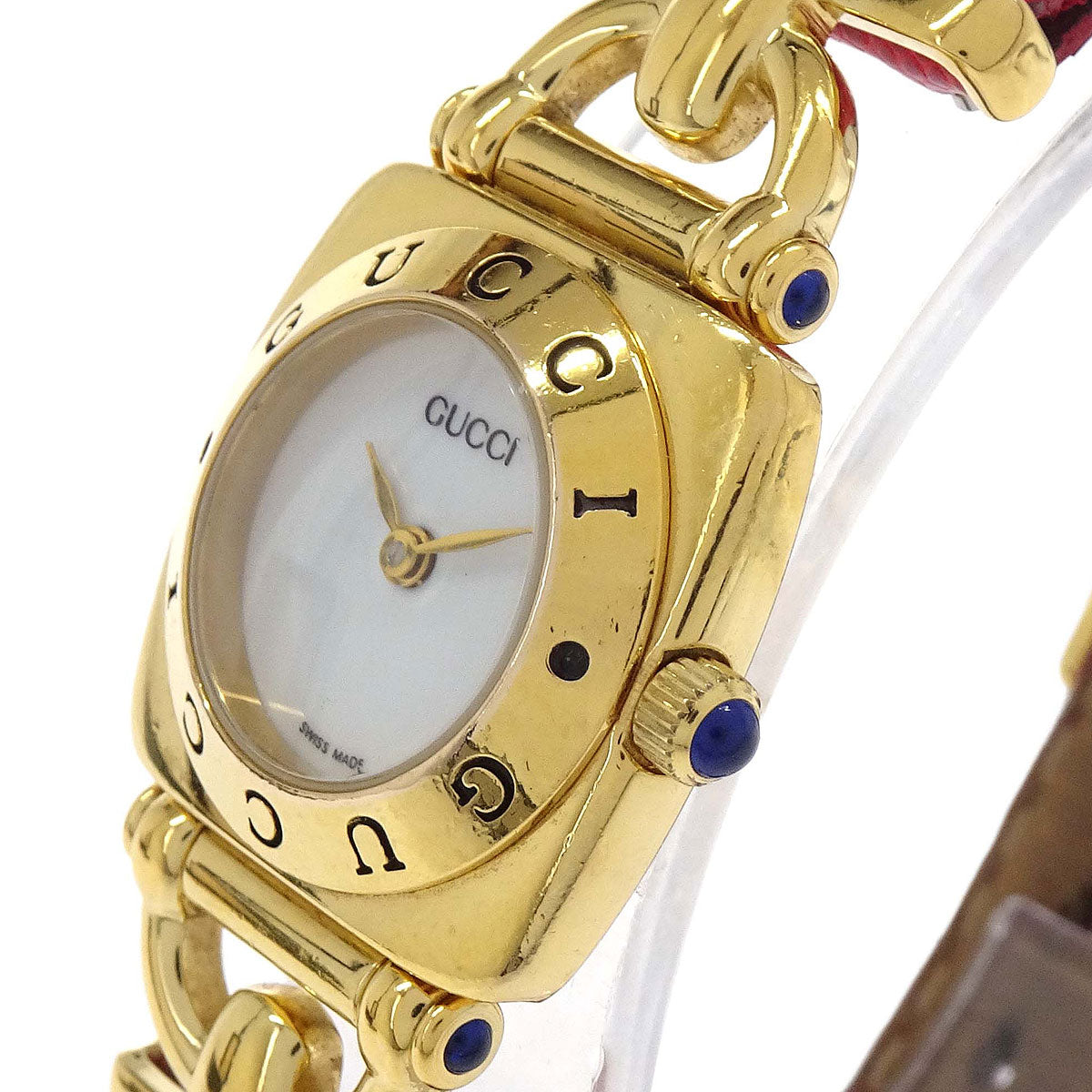 Gucci 6300L Quartz Watch Horsebit Change Belt SS Embossed Leather
