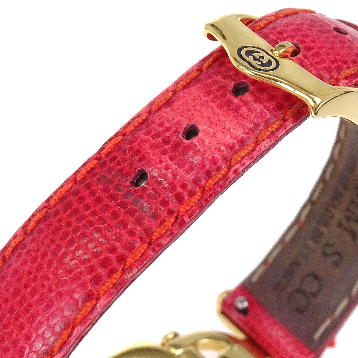 Gucci 6300L Quartz Watch Horsebit Change Belt SS Embossed Leather