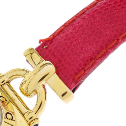 Gucci 6300L Quartz Watch Horsebit Change Belt SS Embossed Leather