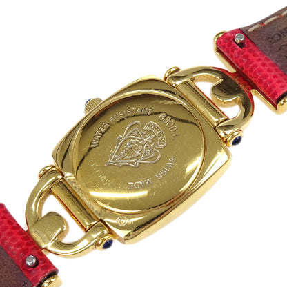 Gucci 6300L Quartz Watch Horsebit Change Belt SS Embossed Leather