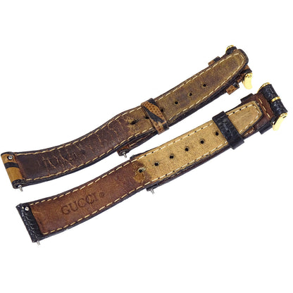 Gucci 6300L Quartz Watch Horsebit Change Belt SS Embossed Leather