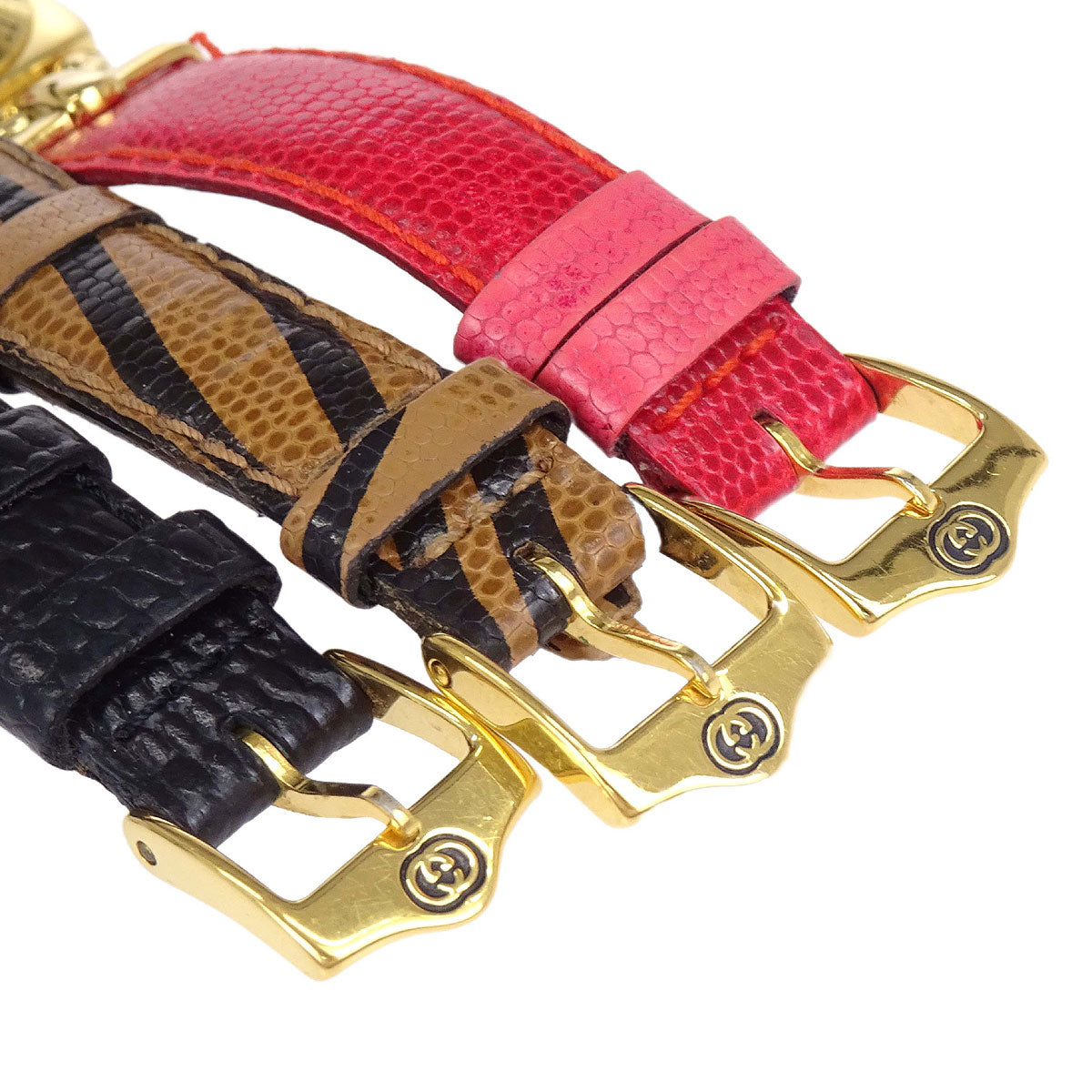 Gucci 6300L Quartz Watch Horsebit Change Belt SS Embossed Leather
