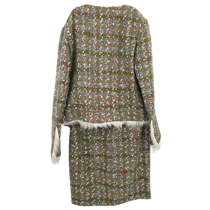Chanel 1994 Setup Suit Jacket Skirt Tweed Brown #40