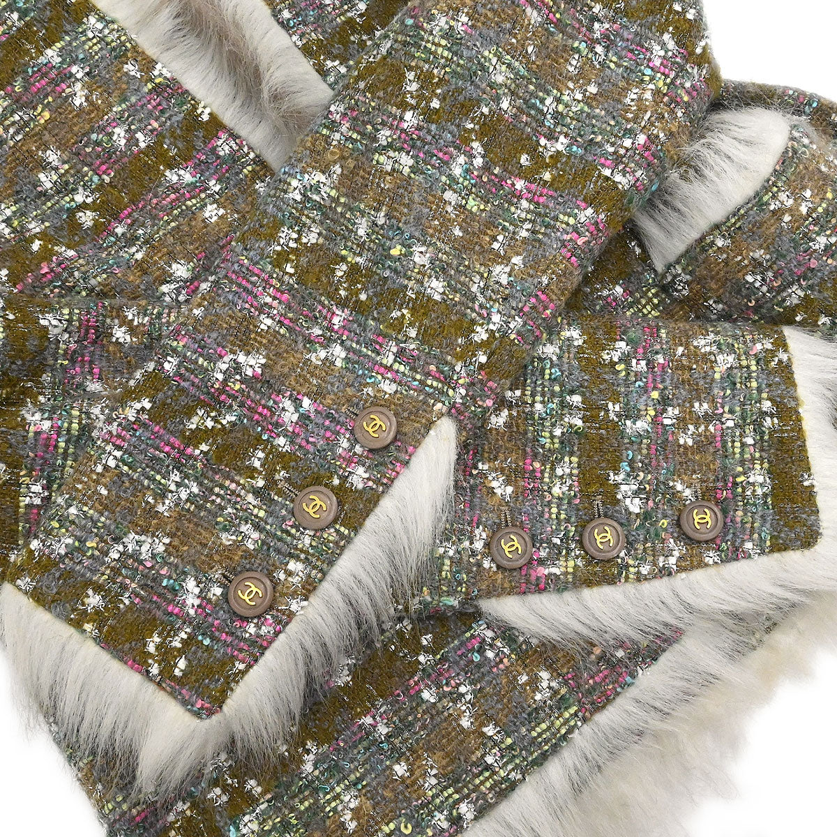 Chanel 1994 Setup Suit Jacket Skirt Tweed Brown #40