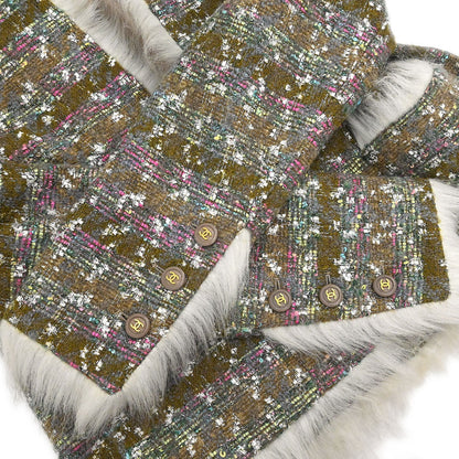 Chanel 1994 Setup Suit Jacket Skirt Tweed Brown #40