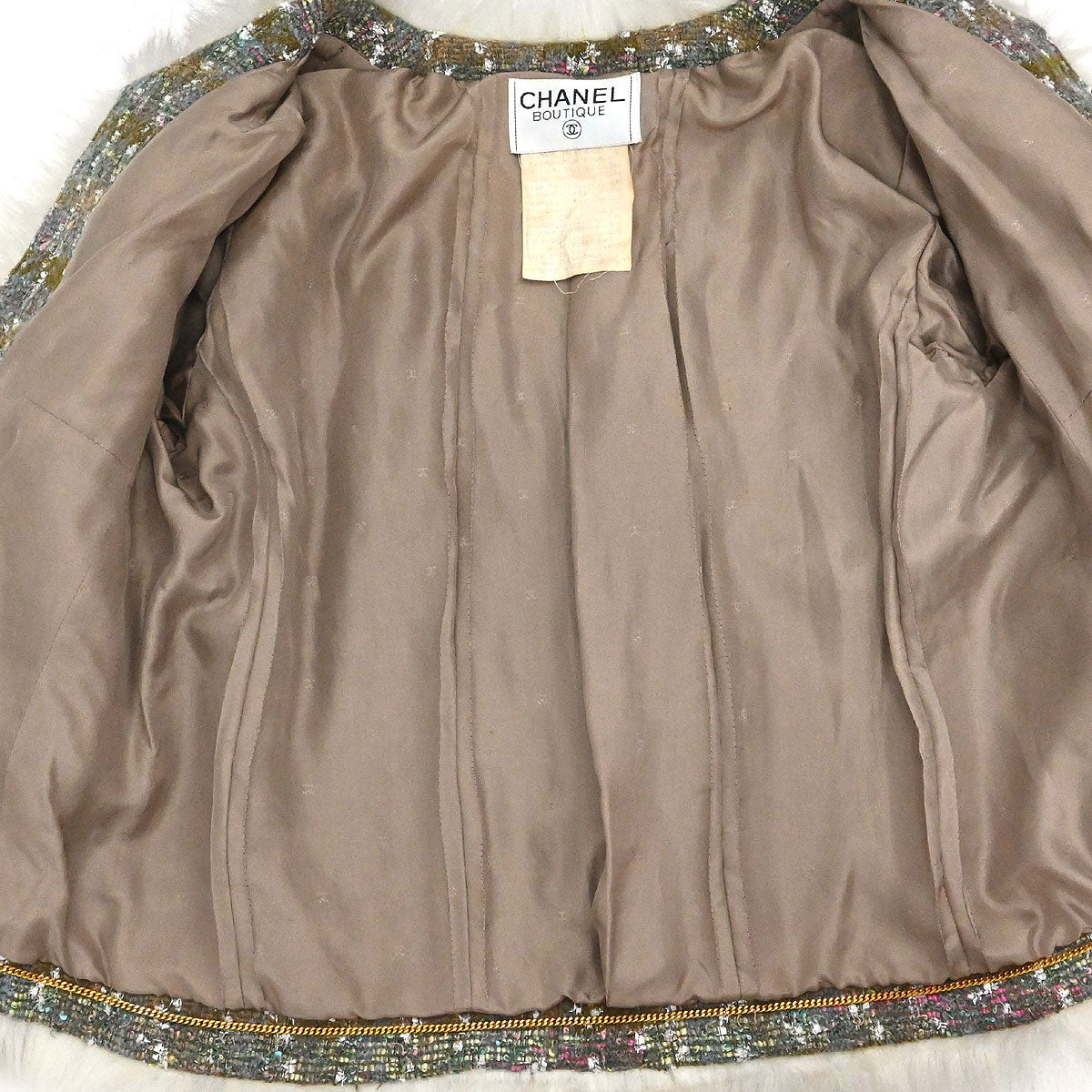 Chanel 1994 Setup Suit Jacket Skirt Tweed Brown #40
