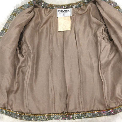 Chanel 1994 Setup Suit Jacket Skirt Tweed Brown #40