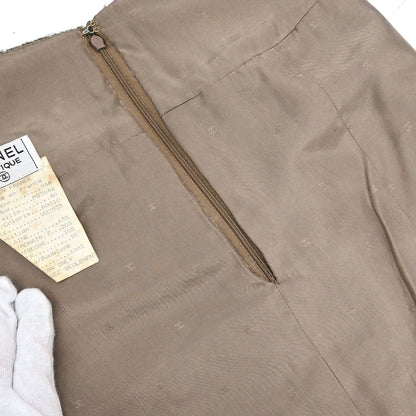 Chanel 1994 Setup Suit Jacket Skirt Tweed Brown #40