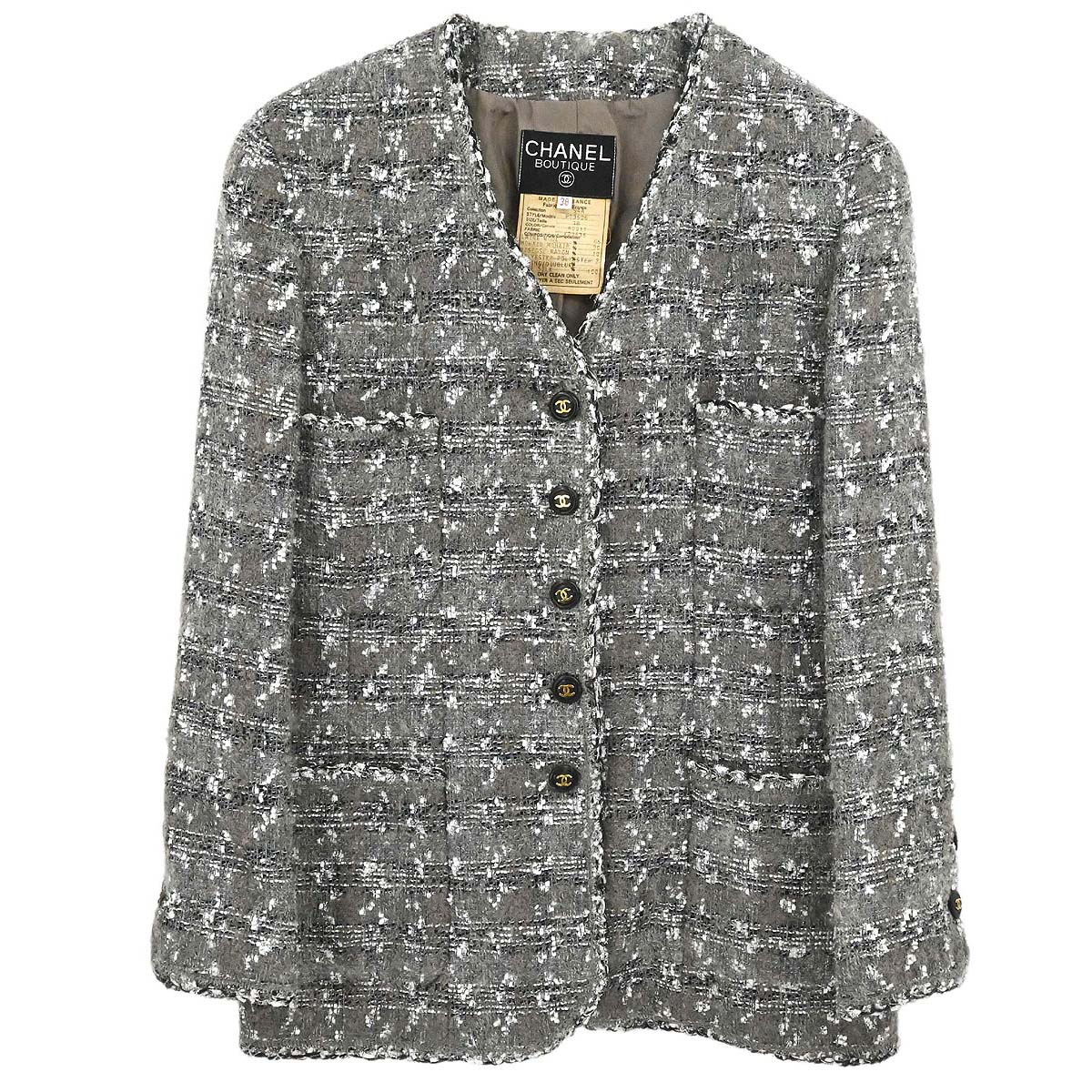 Chanel 1994AW Collarless Tweed Jacket #38