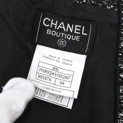 Chanel 1997 Setup Suit Jacket Skirt Tweed Black #34