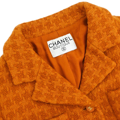 Chanel Setup Suit Jacket Skirt Tweed Houndstooth Brown