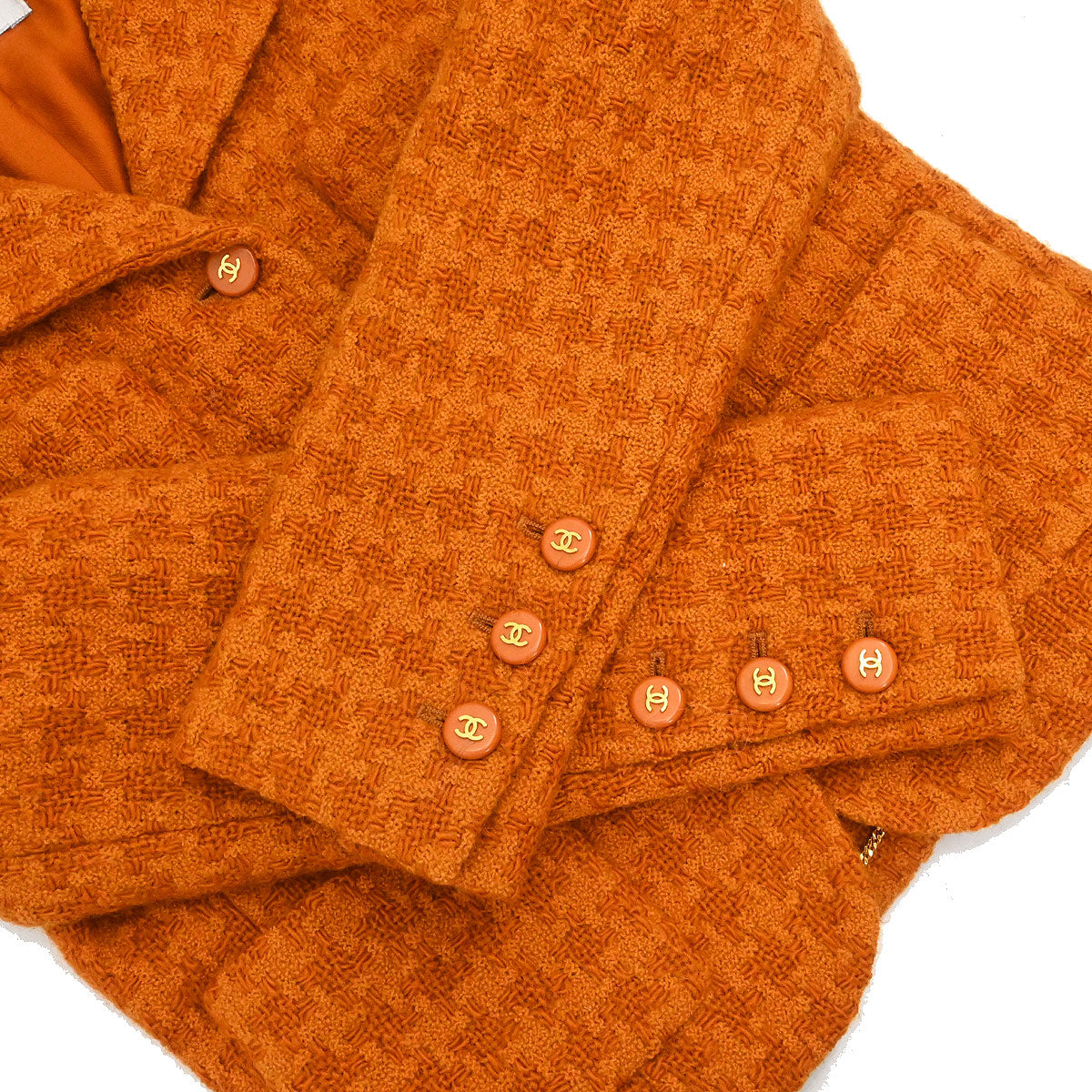 Chanel Setup Suit Jacket Skirt Tweed Houndstooth Brown