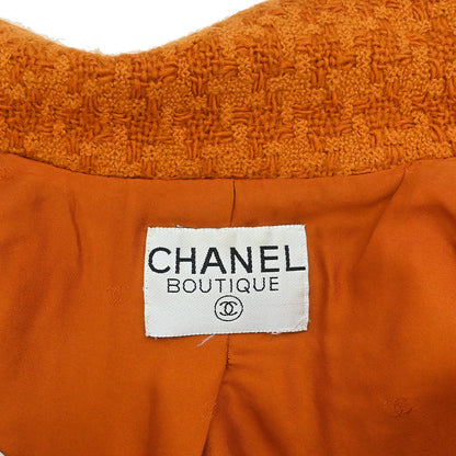 Chanel Setup Suit Jacket Skirt Tweed Houndstooth Brown